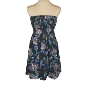 Dark Blue-Gray Floral Strapless Mini Dress, Medium (Juniors)